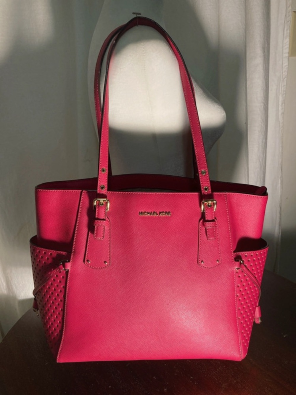 Michael Kors SAFFINO Pink Leather Tote Bag